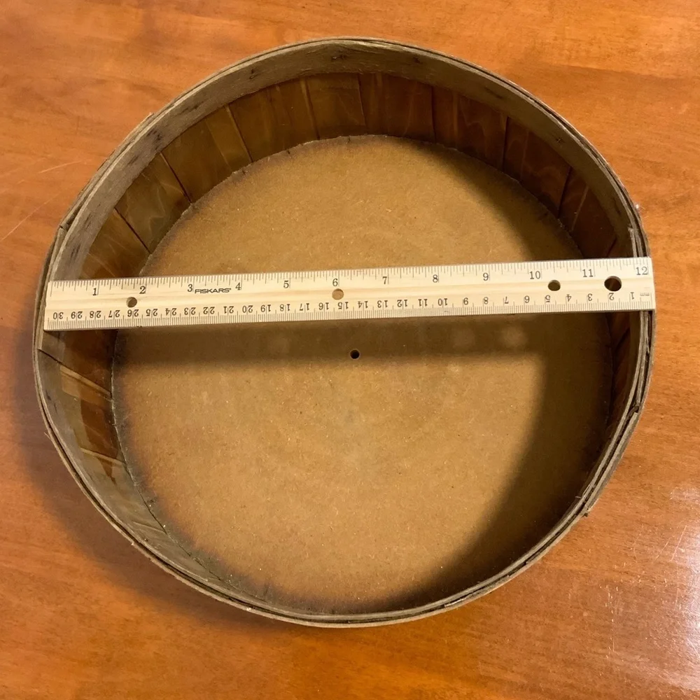 Unique Vintage Round Woven Splint Wood Basket - 12 Inches